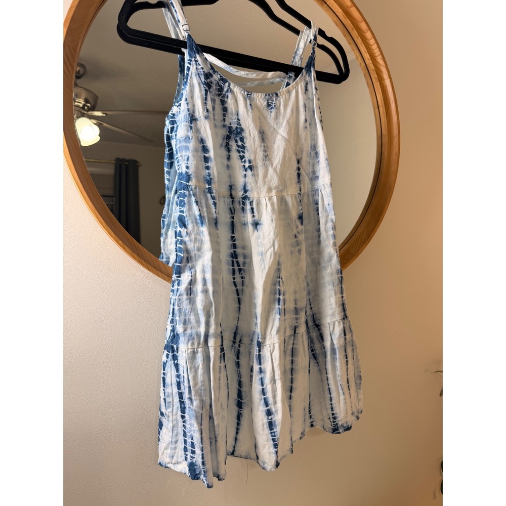 Bella Dahl Tiered Mini Dress Women XS Blue White Excellent Tie Dye Boho Summer